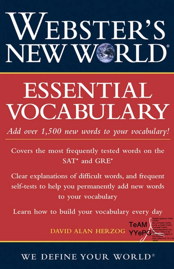 Websters New World Essential Vocabulary For SAT And GRE By David Alan Herzog